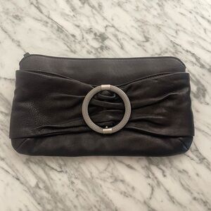 Martin + OSA Black Leather Clutch with Silver Ring